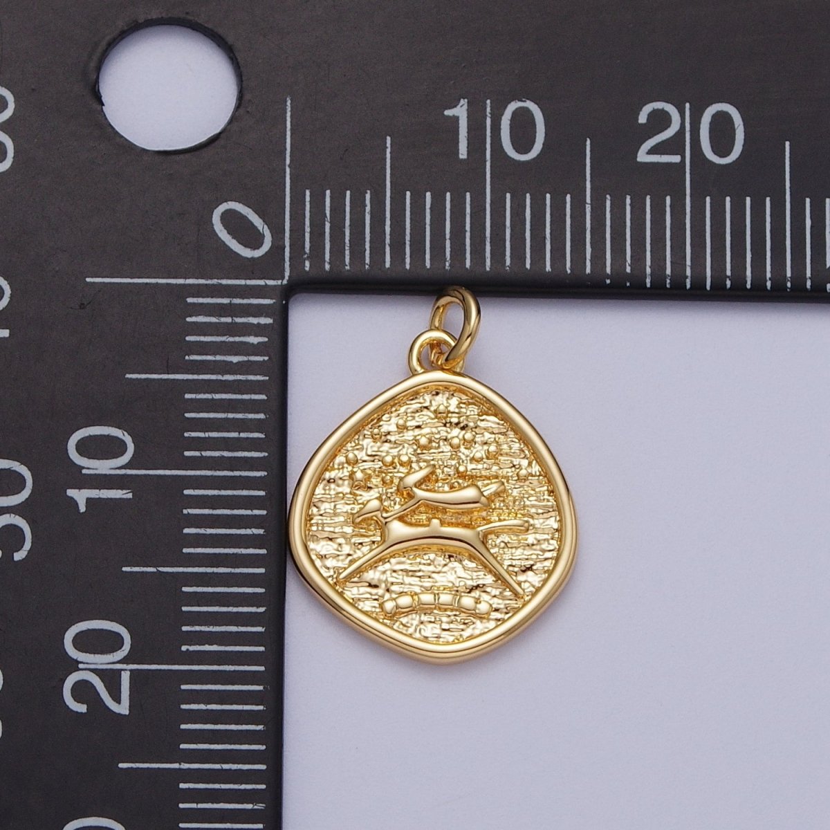 24K Gold plated Leaping Dog Stamped Textured Charm E-061 - DLUXCA