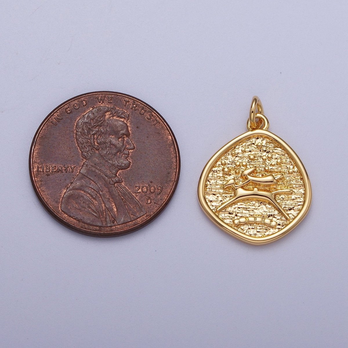 24K Gold plated Leaping Dog Stamped Textured Charm E-061 - DLUXCA