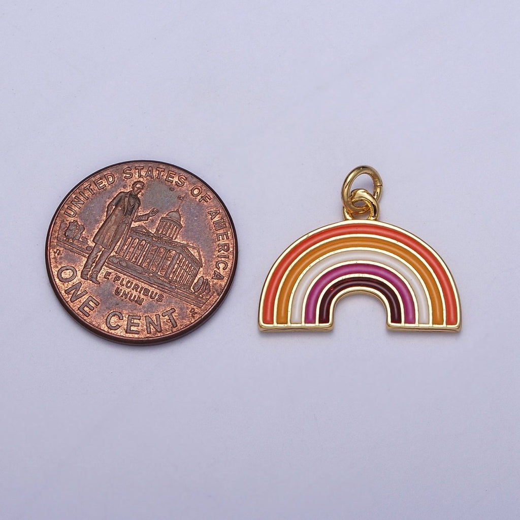24K Gold plated Lesbian LGBTQ Pride Flag Gradient Enamel Rainbow Charm For Jewelry Making AG-111 - DLUXCA