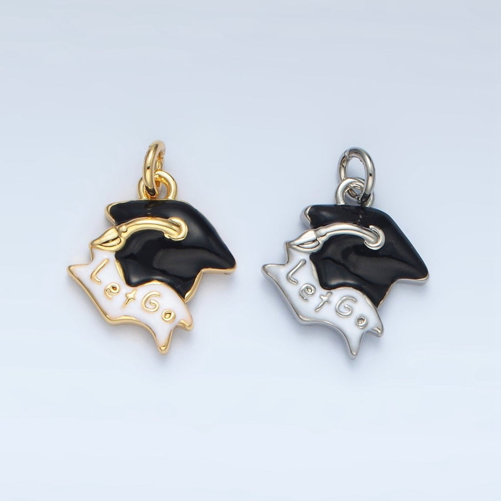 24K Gold plated "Let's Go" Graduation Cap Charm in Gold & Silver | N737
