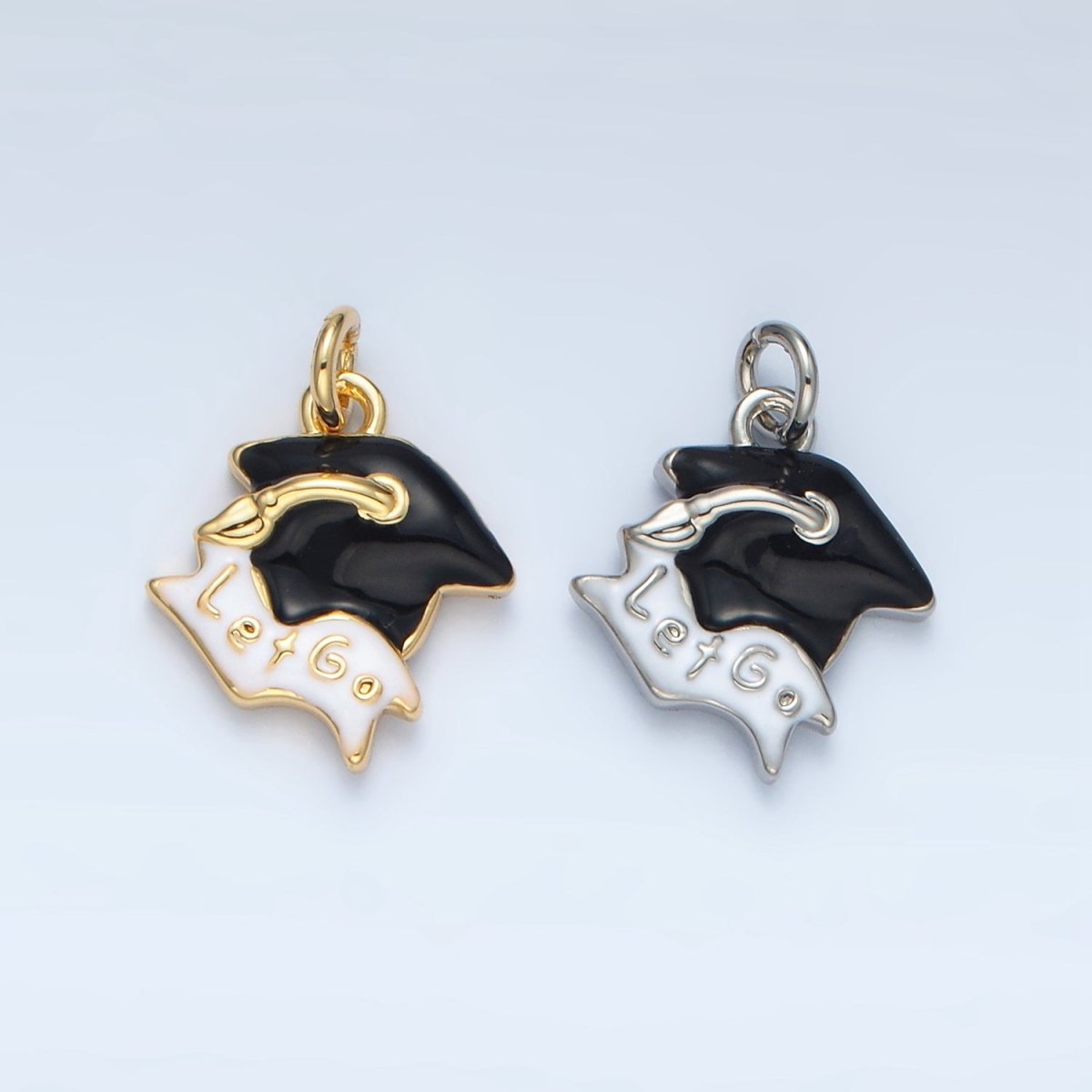 24K Gold plated "Let's Go" Graduation Cap Charm in Gold & Silver | N737