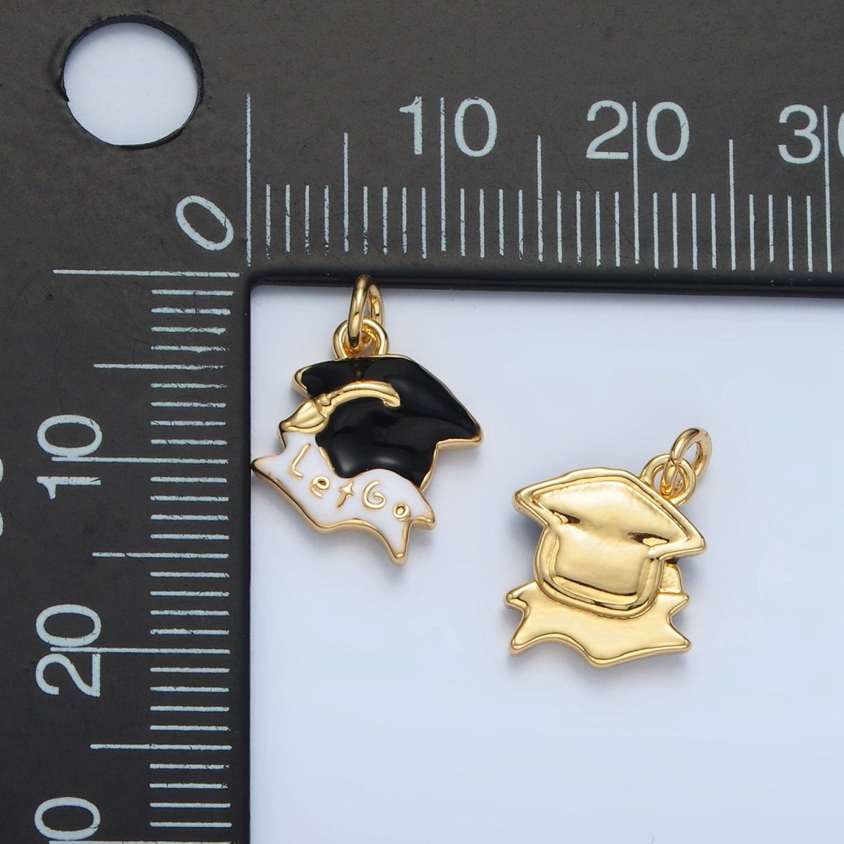 24K Gold plated "Let's Go" Graduation Cap Charm in Gold & Silver | N737