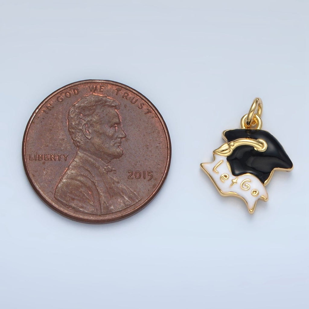 24K Gold plated "Let's Go" Graduation Cap Charm in Gold & Silver | N737