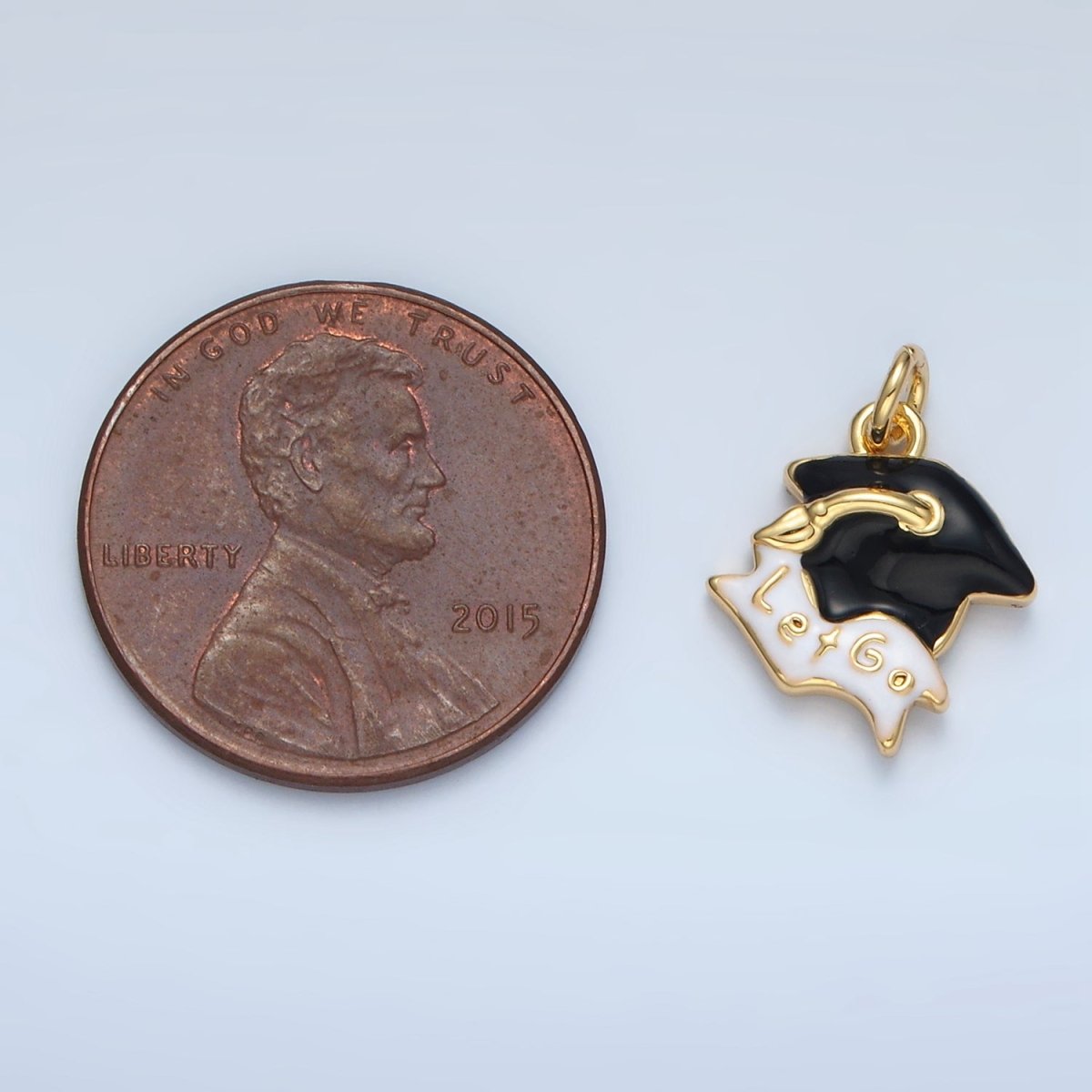 24K Gold plated "Let's Go" Graduation Cap Charm in Gold & Silver | N737