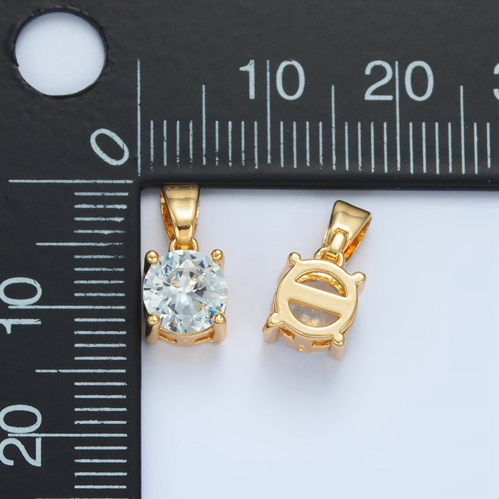 24K Gold plated Light Blue CZ Round Solitaire Pendant | AA872 - DLUXCA