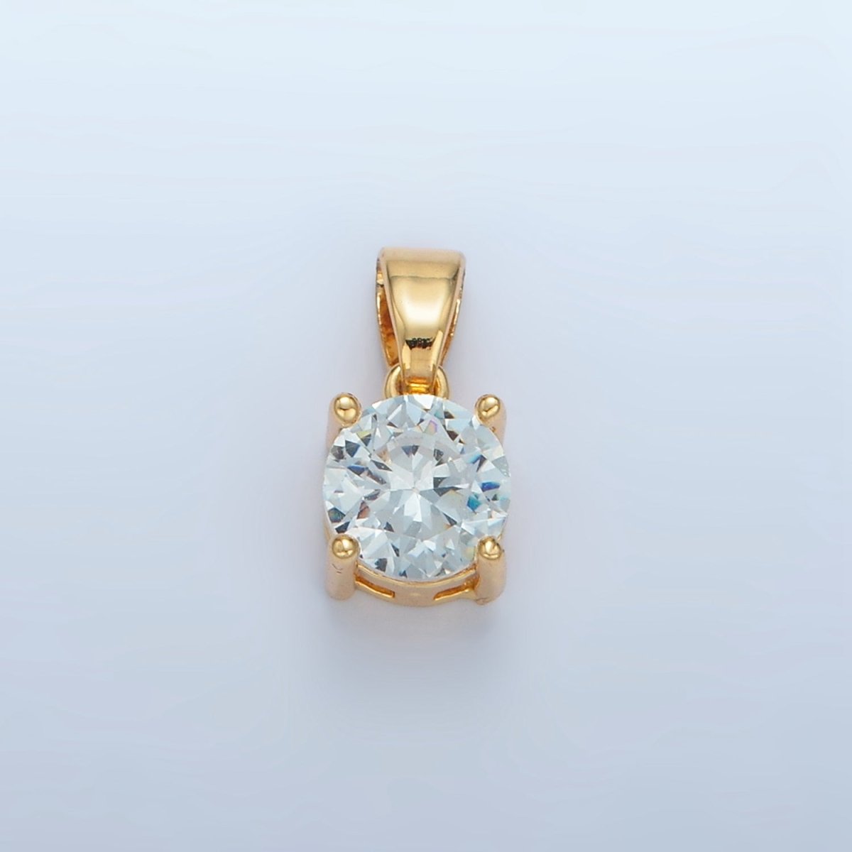 24K Gold plated Light Blue CZ Round Solitaire Pendant | AA872 - DLUXCA
