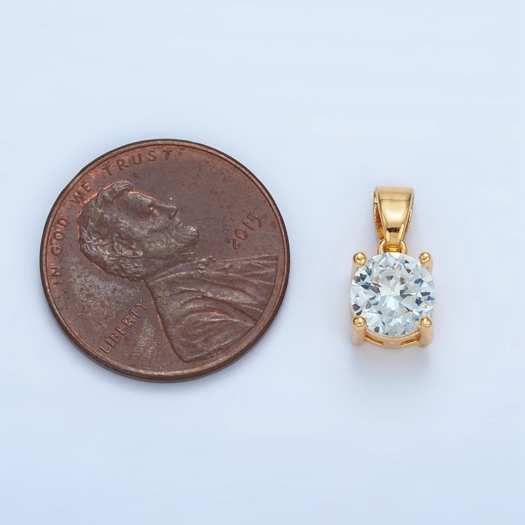 24K Gold plated Light Blue CZ Round Solitaire Pendant | AA872 - DLUXCA
