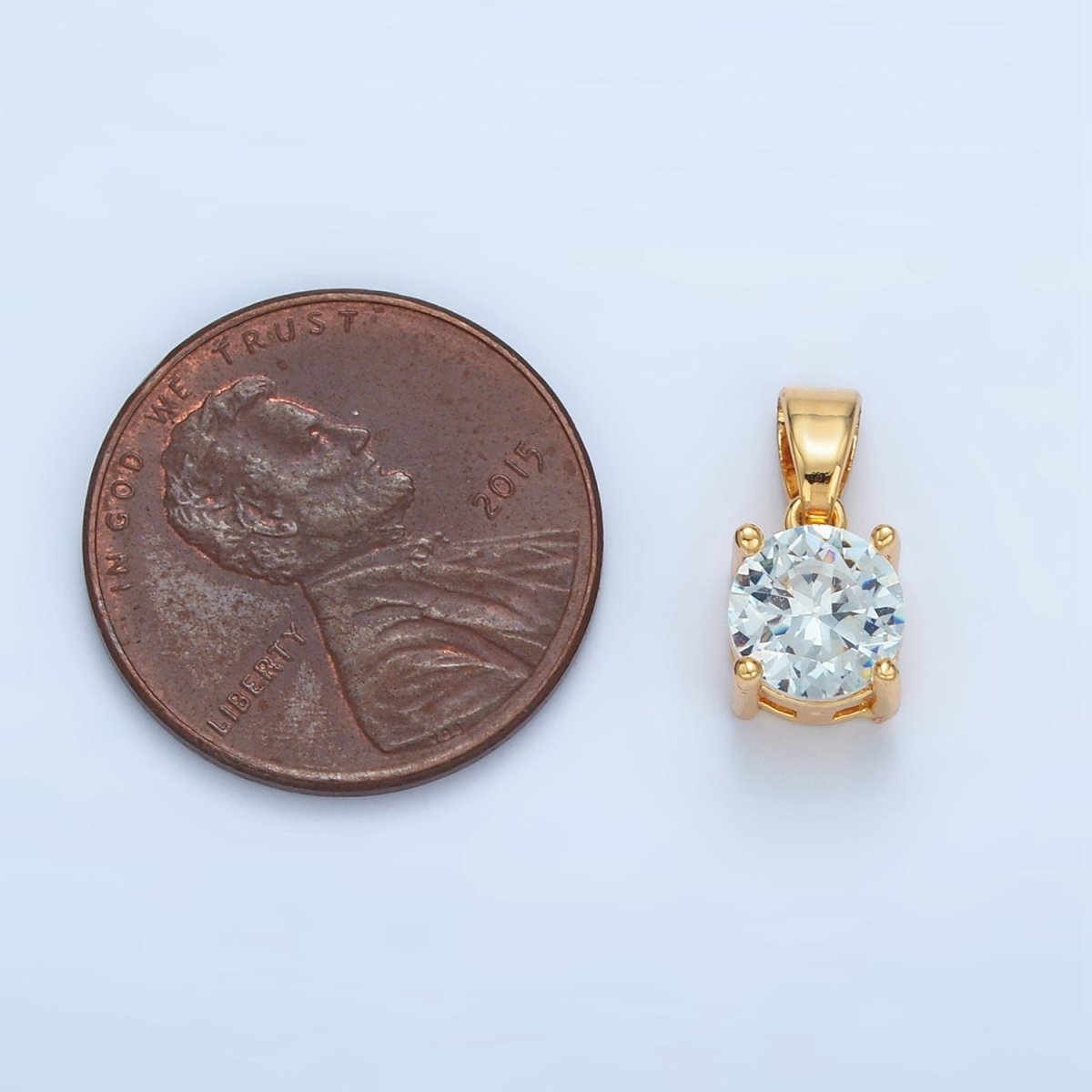 24K Gold plated Light Blue CZ Round Solitaire Pendant | AA872 - DLUXCA