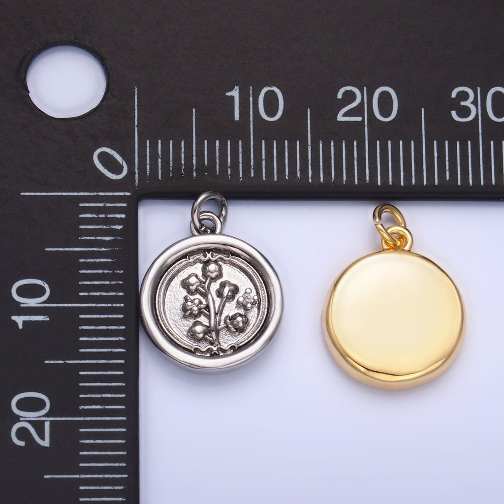24K Gold plated Lily of the Valley Flower CZ Stamped Round Charm in Gold & Silver | W382 - DLUXCA