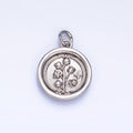 24K Gold plated Lily of the Valley Flower CZ Stamped Round Charm in Gold & Silver | W382 - DLUXCA