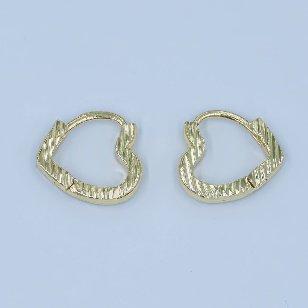 24K Gold plated Line - Textured Heart Hoop Earrings | AD1049 