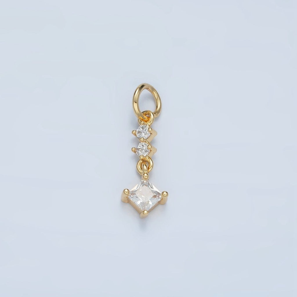 24K Gold plated Linear Clear CZ Rhombus Drop Charm | E738 - DLUXCA
