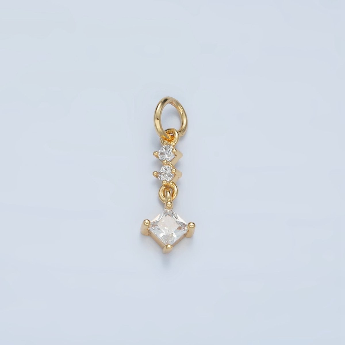24K Gold plated Linear Clear CZ Rhombus Drop Charm | E738 - DLUXCA