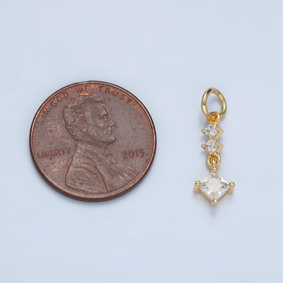 24K Gold plated Linear Clear CZ Rhombus Drop Charm | E738 - DLUXCA