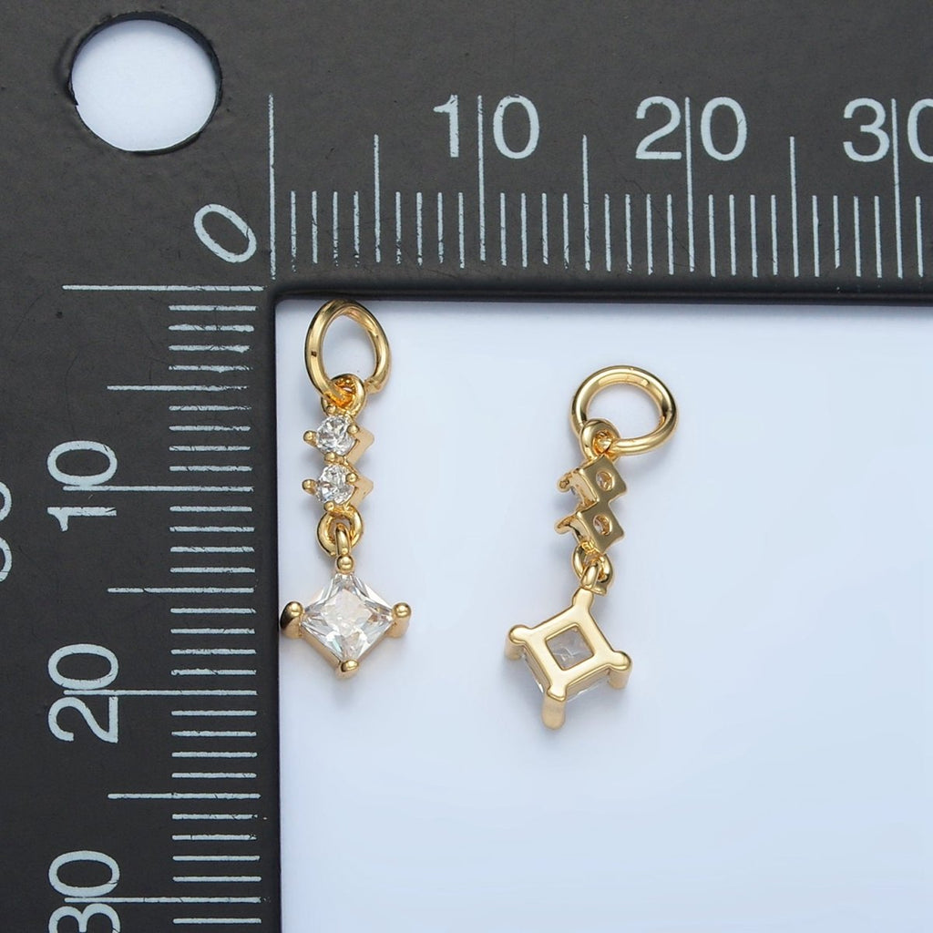 24K Gold plated Linear Clear CZ Rhombus Drop Charm | E738 - DLUXCA