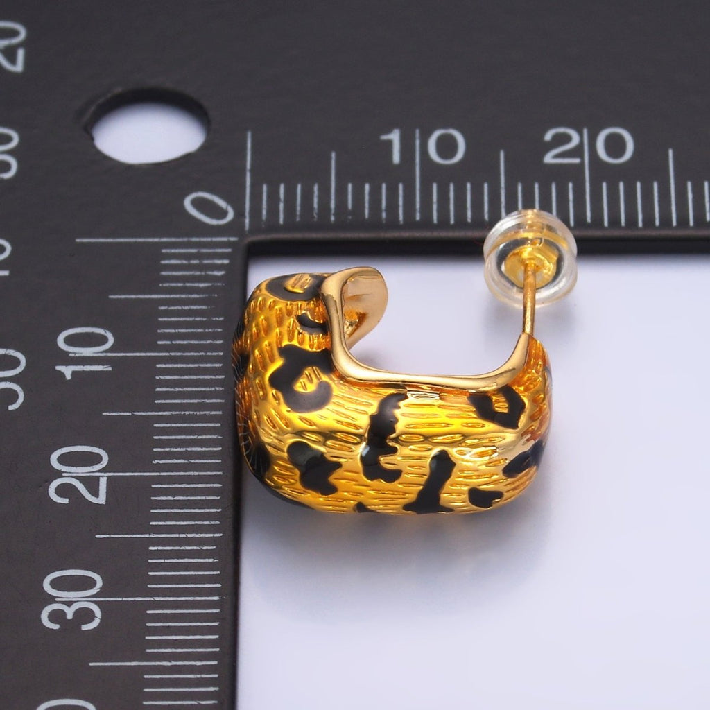 24K Gold plated Lined Cheetah Print J - Shaped Hoop Earrings | AB784 - DLUXCA