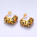 24K Gold plated Lined Cheetah Print J - Shaped Hoop Earrings | AB784 - DLUXCA