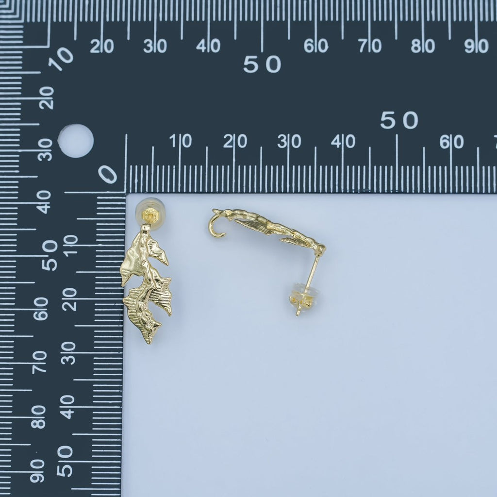 24K Gold plated Lined Leaf Nature Drop Stud Earring Findings | Z1135 - DLUXCA