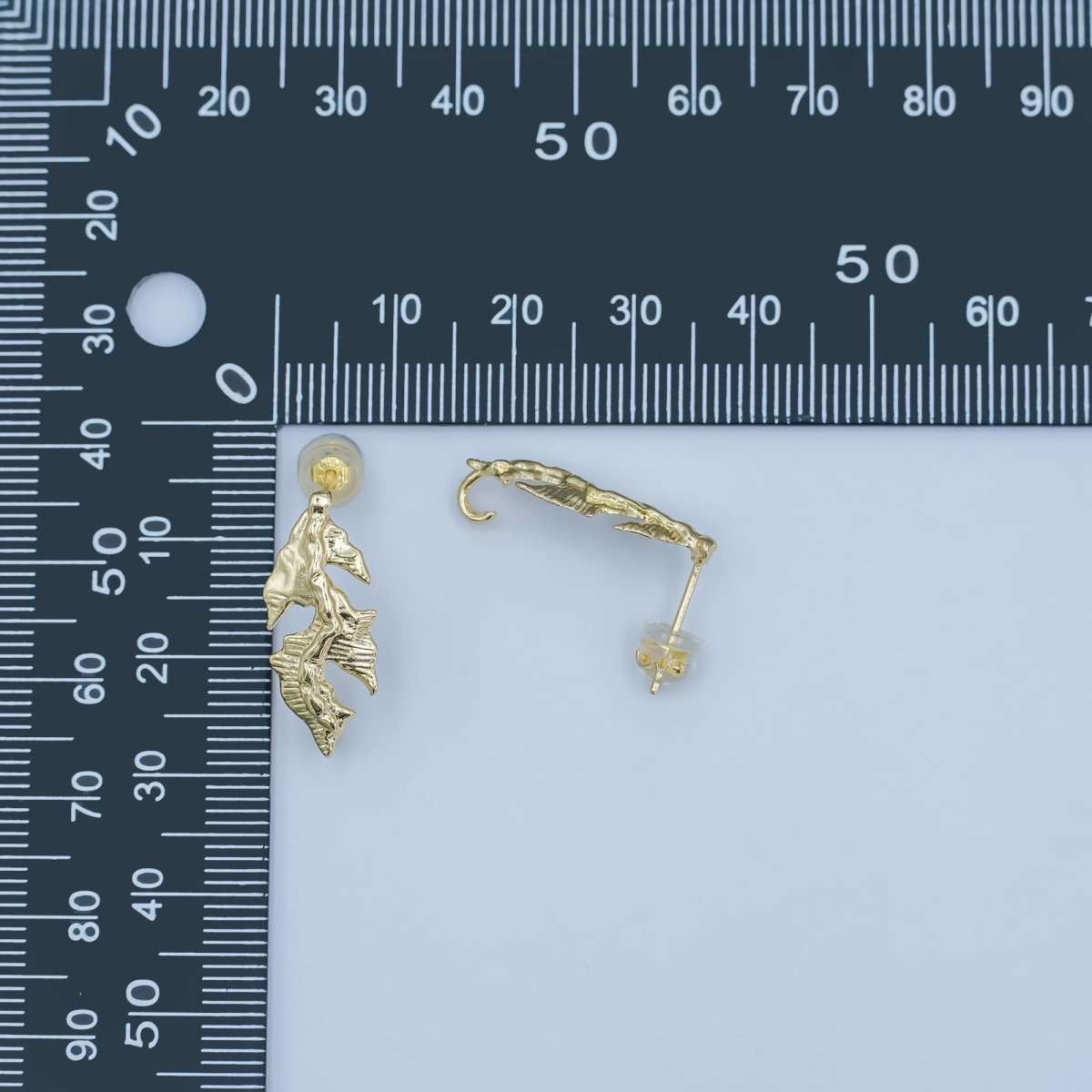 24K Gold plated Lined Leaf Nature Drop Stud Earring Findings | Z1135 - DLUXCA