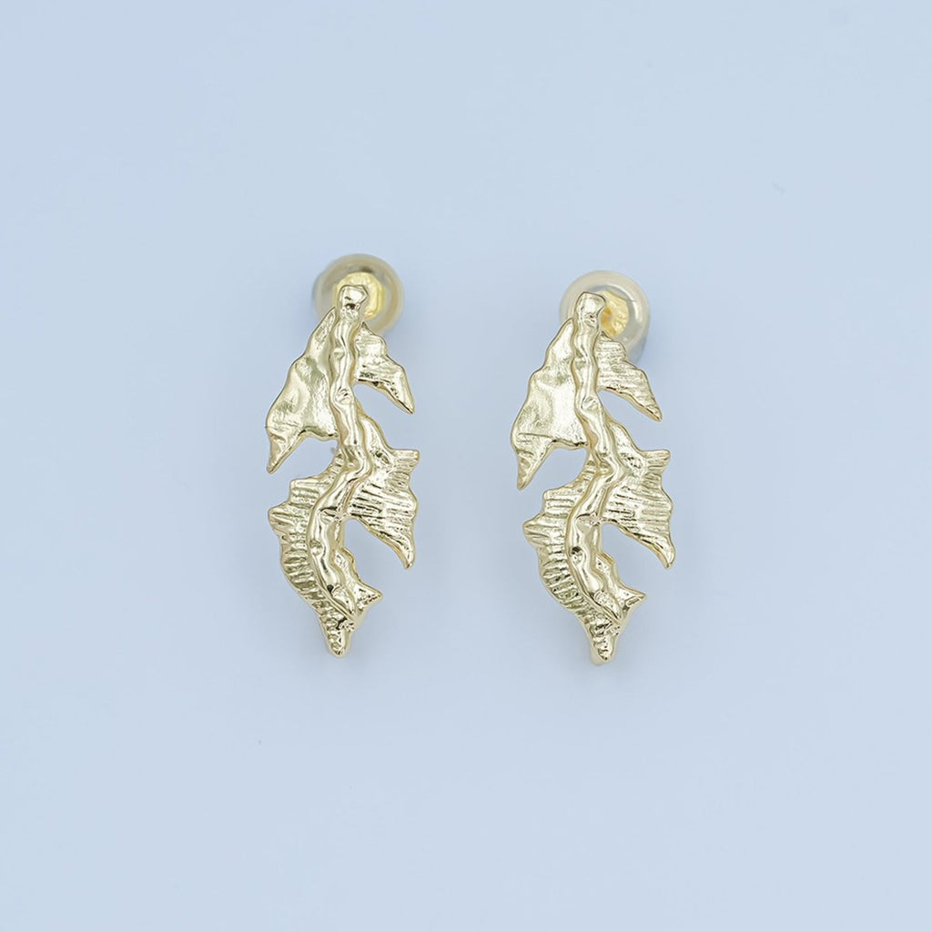 24K Gold plated Lined Leaf Nature Drop Stud Earring Findings | Z1135 - DLUXCA