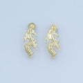 24K Gold plated Lined Leaf Nature Drop Stud Earring Findings | Z1135 - DLUXCA