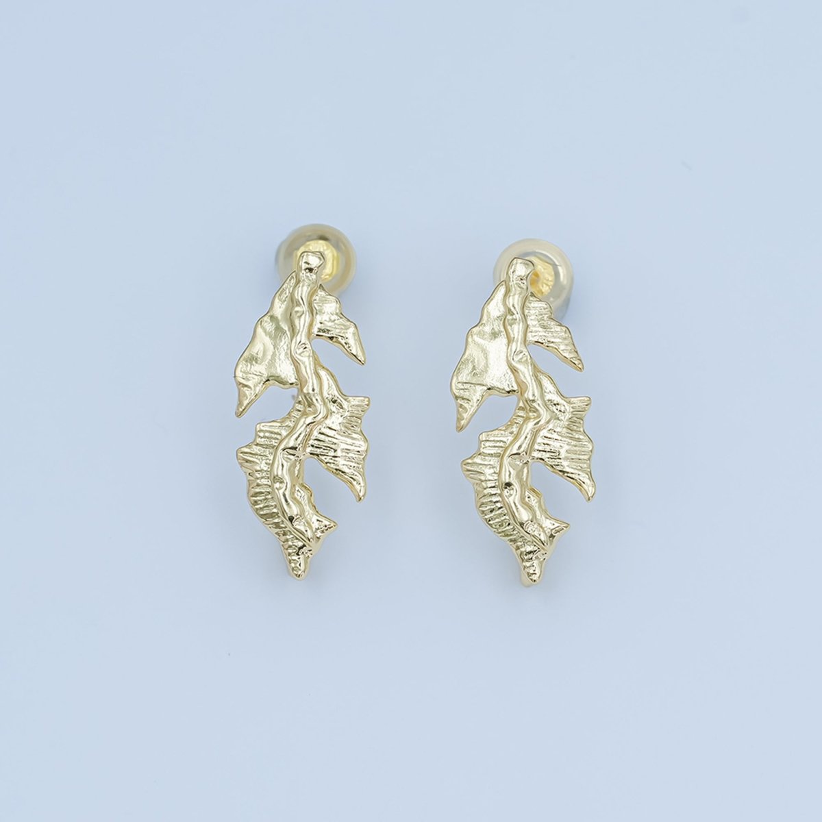 24K Gold plated Lined Leaf Nature Drop Stud Earring Findings | Z1135 - DLUXCA