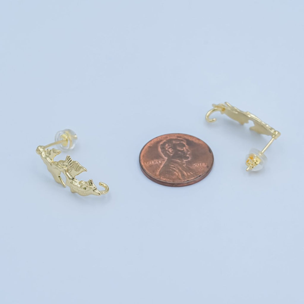 24K Gold plated Lined Leaf Nature Drop Stud Earring Findings | Z1135 - DLUXCA