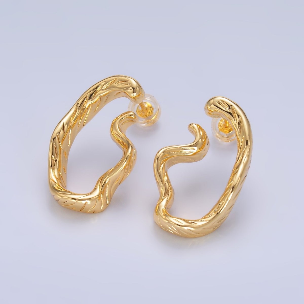 24K Gold plated Lined - Textured Curled Abstract Band Studs Earrings Set | AB484 