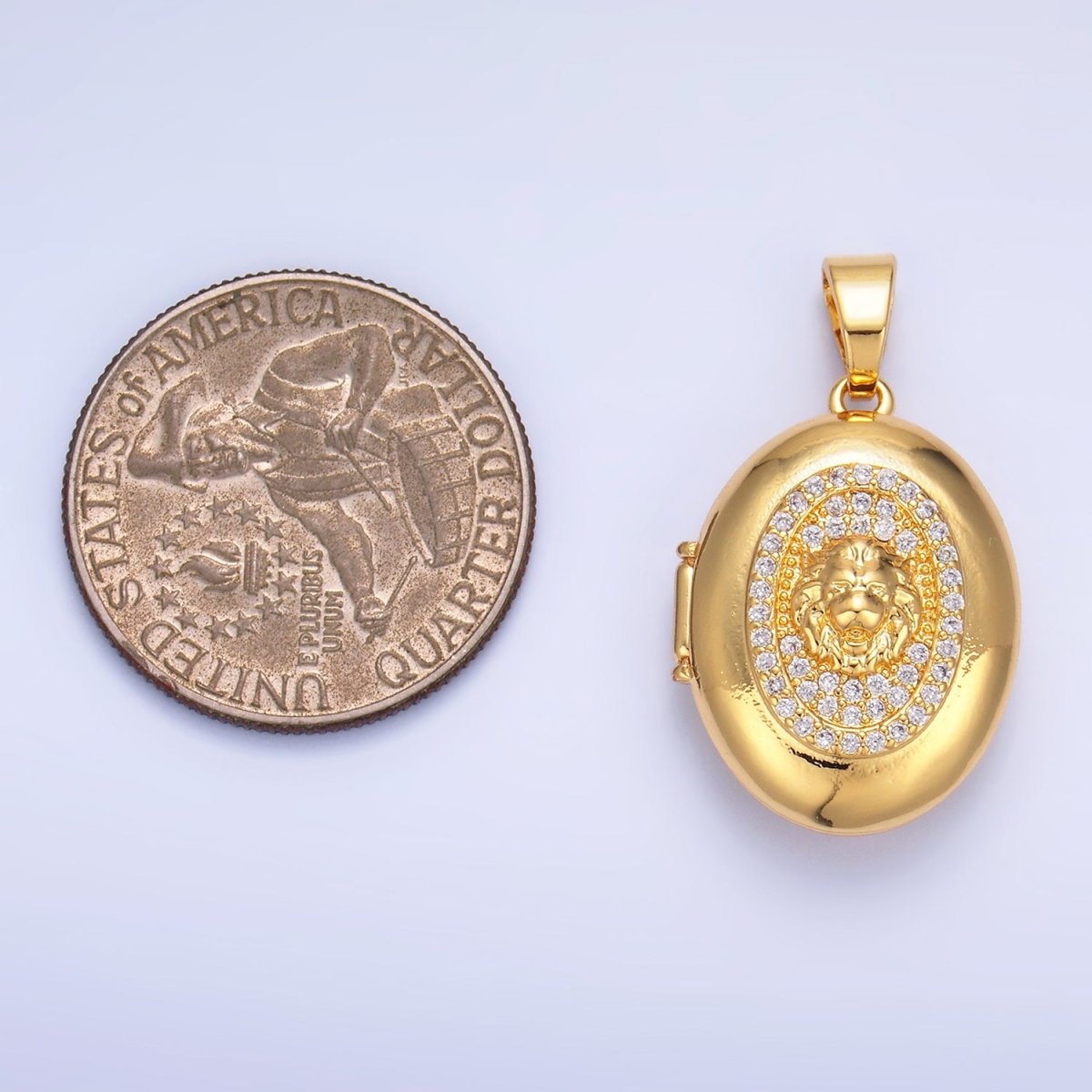 24K Gold plated Lion Micro Paved CZ Oval Locket Pendant | AA868 