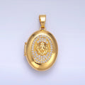24K Gold plated Lion Micro Paved CZ Oval Locket Pendant | AA868 