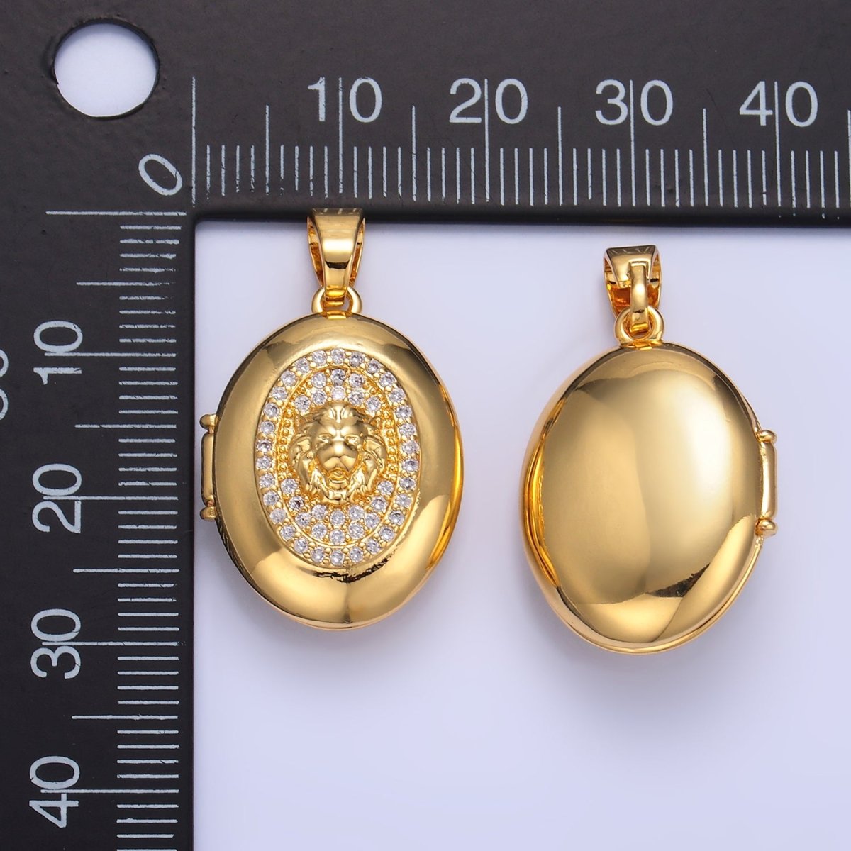 24K Gold plated Lion Micro Paved CZ Oval Locket Pendant | AA868 