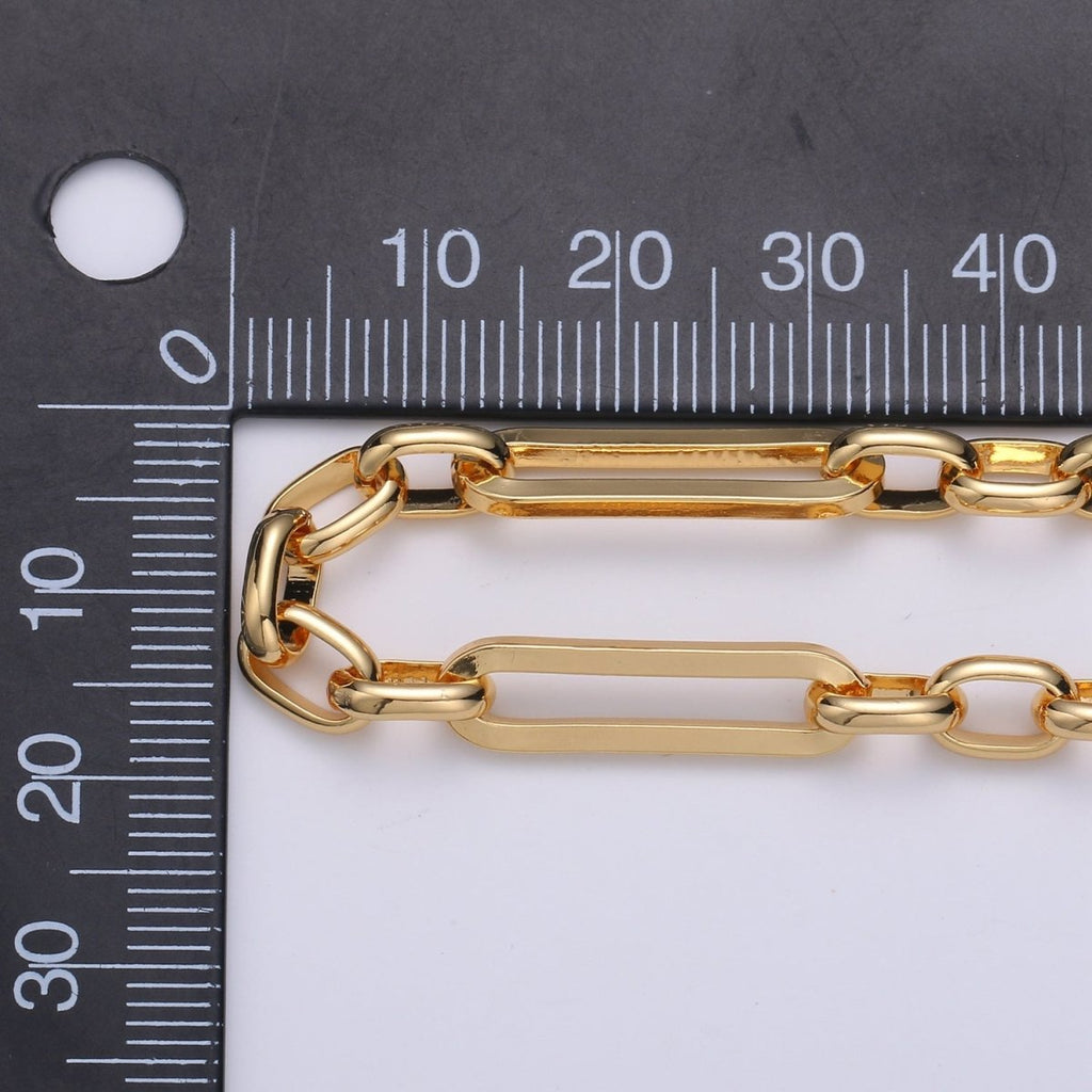 24K Gold plated Long and Short Fancy Chain by Yard, Link Cable Thick Elongate Chain, Wholesale Roll Chain | ROLL-371 Clearance Pricing - DLUXCA