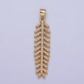 24K Gold plated Long Majesty Palm Leaf Micro Paved CZ Pendant I - 315 - DLUXCA