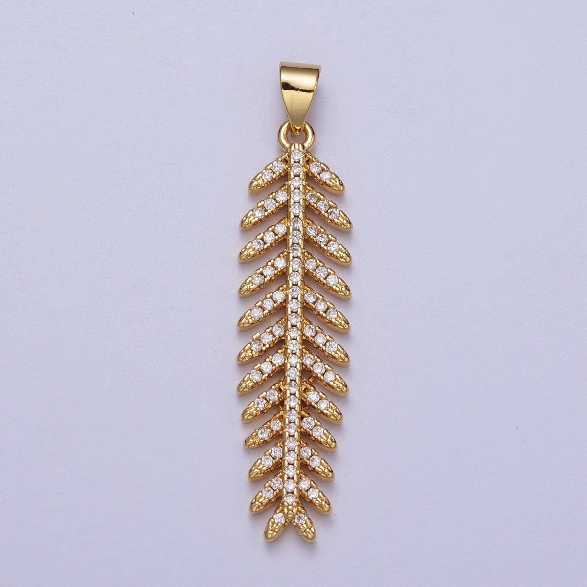 24K Gold plated Long Majesty Palm Leaf Micro Paved CZ Pendant I - 315 - DLUXCA
