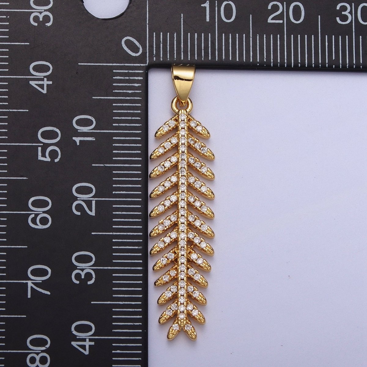 24K Gold plated Long Majesty Palm Leaf Micro Paved CZ Pendant I-315 - DLUXCA