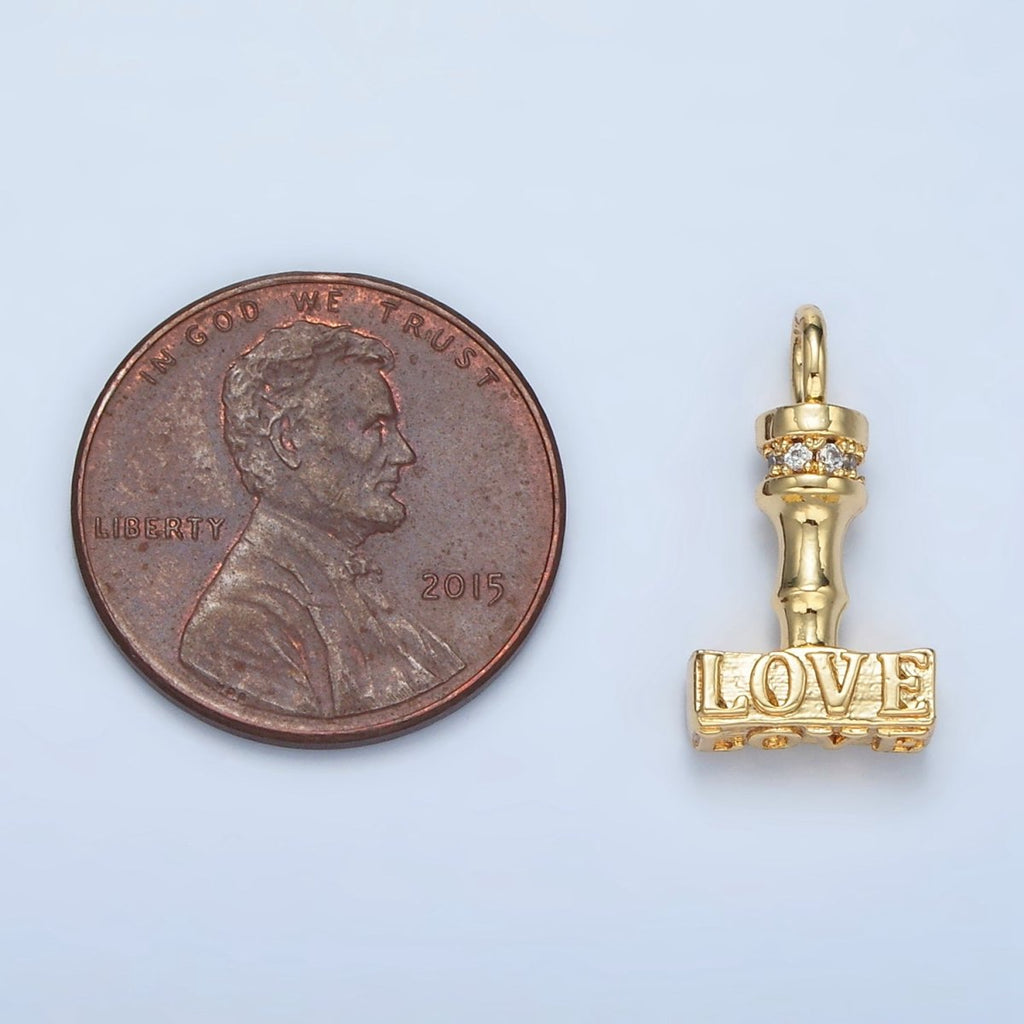 24K Gold plated Love CZ Micro Paved Hammer Charm | N - 716 - DLUXCA