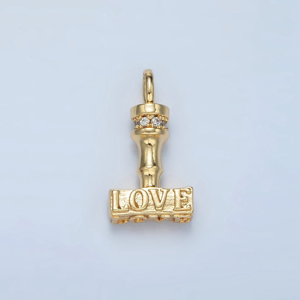 24K Gold plated Love CZ Micro Paved Hammer Charm | N - 716 - DLUXCA
