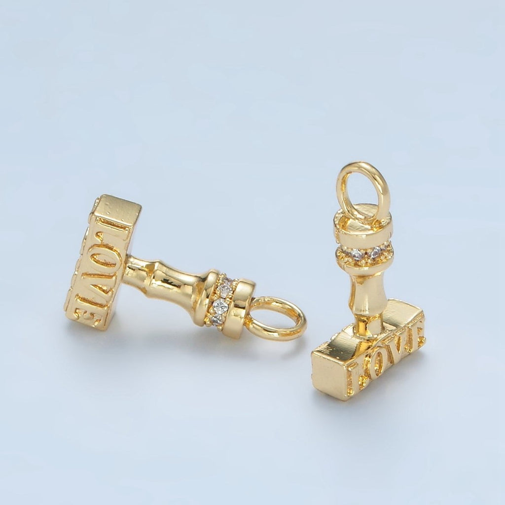 24K Gold plated Love CZ Micro Paved Hammer Charm | N - 716 - DLUXCA
