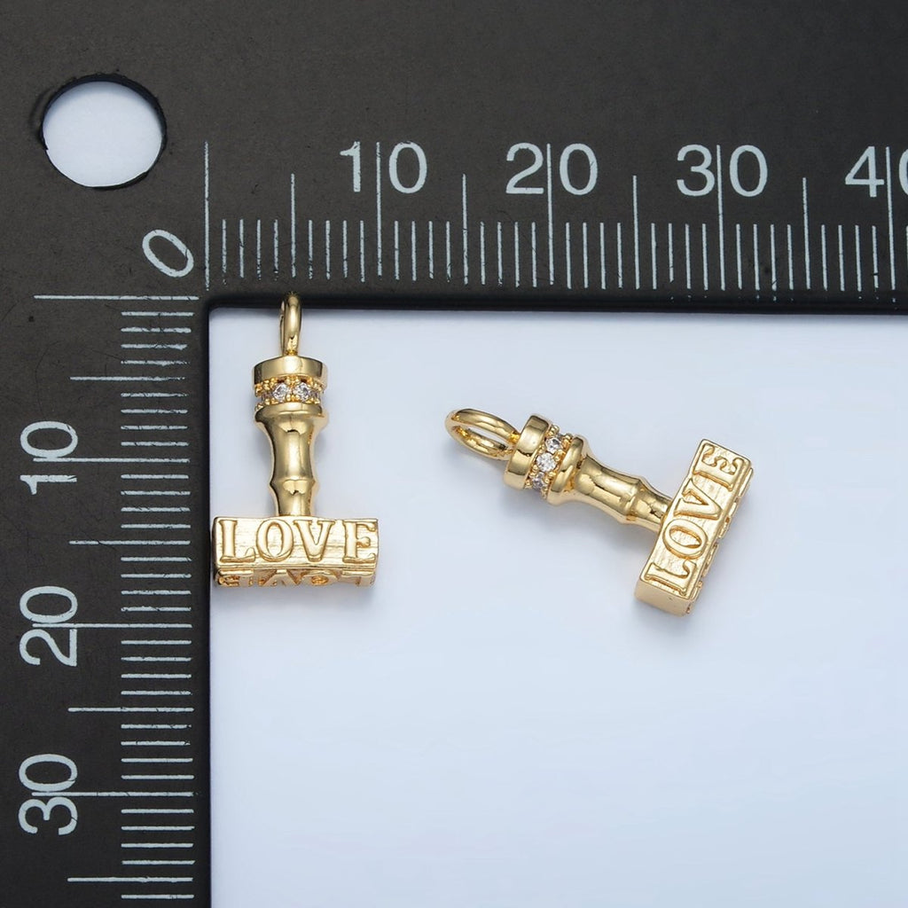 24K Gold plated Love CZ Micro Paved Hammer Charm | N - 716 - DLUXCA