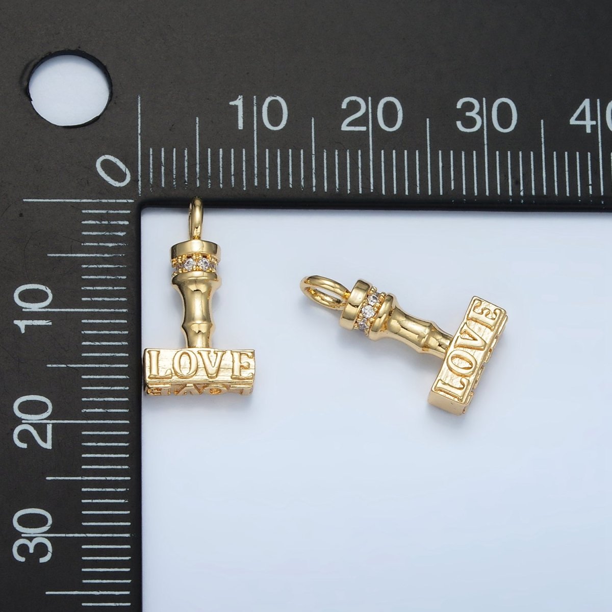 24K Gold plated Love CZ Micro Paved Hammer Charm | N - 716 - DLUXCA