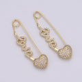 24K Gold plated "Love" Gold / Teal / Magenta Micro Paved CZ Heart Safety Pins | K-877 K-878 K-879 - DLUXCA