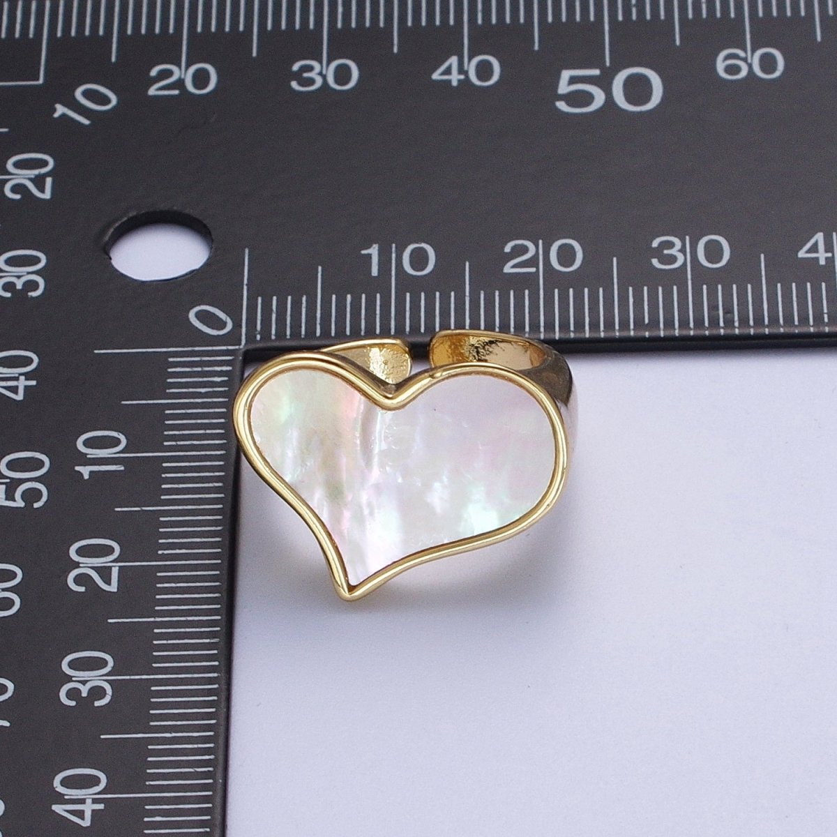 24K Gold plated Love Heart White Shell Pearl Wide Band Ring For Valentines | O-1997 - DLUXCA