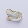 24K Gold plated Love Heart White Shell Pearl Wide Band Ring For Valentines | O-1997 - DLUXCA