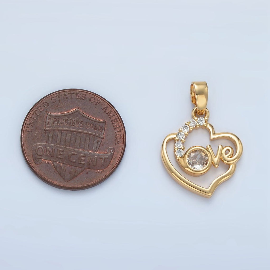 24K Gold plated "Love" Script CZ Micro Paved Open Pendant | AA875 - DLUXCA