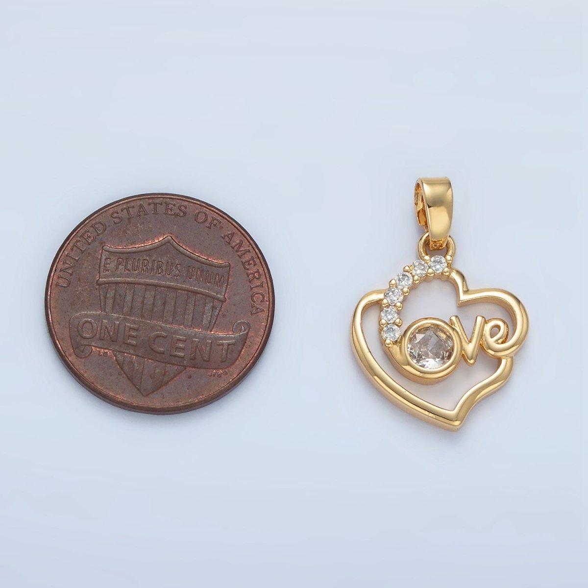 24K Gold plated "Love" Script CZ Micro Paved Open Pendant | AA875 - DLUXCA
