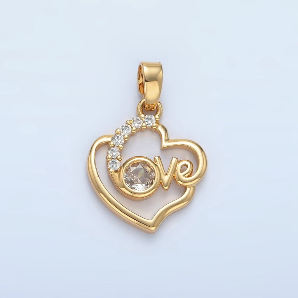 24K Gold plated "Love" Script CZ Micro Paved Open Pendant | AA875 - DLUXCA