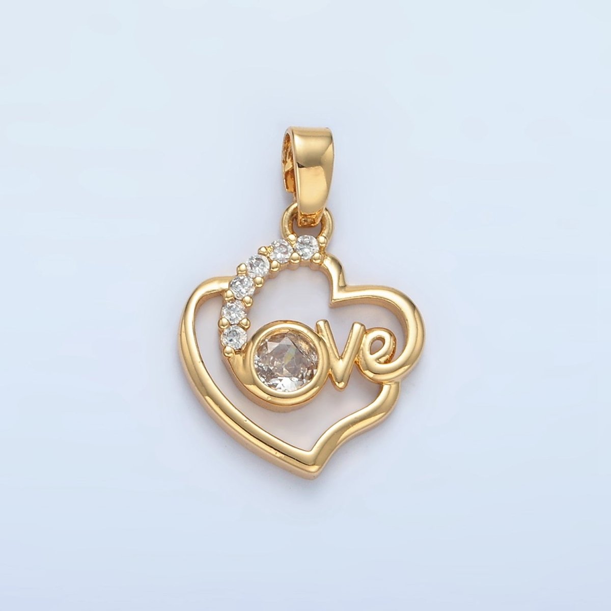 24K Gold plated "Love" Script CZ Micro Paved Open Pendant | AA875 - DLUXCA