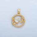 24K Gold plated "Love" Script Heart CZ Micro Paved Open Round Pendant | AA891 - DLUXCA