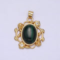 24k Gold plated Malachite, Howlite Charms, Gold Oval Cabochon Pendant with Rose Flower Frame AA281 AA282