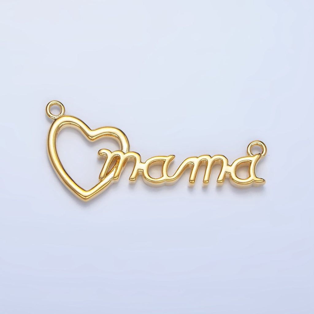 24K Gold plated "MAMA" Heart Script Minimalist Connector | F526 - DLUXCA